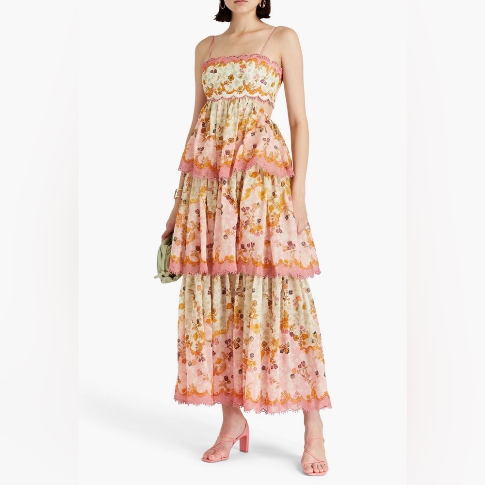 NWT ZIMMERMANN Tiered floral-print cotton and silk-blend maxi - Size 2 (US 6/8)